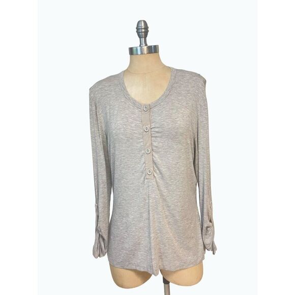 St. John Designer Gray Henley Long Sleeve Top Large - Picture 1 of 5
